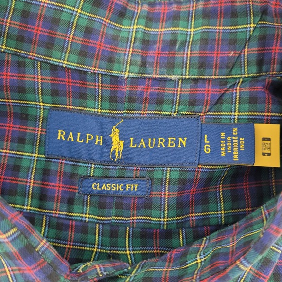 Ralph Lauren Button Down Shirt Mens Large Green Plaid Classic Fit Long Sleeve - Picture 2 of 8